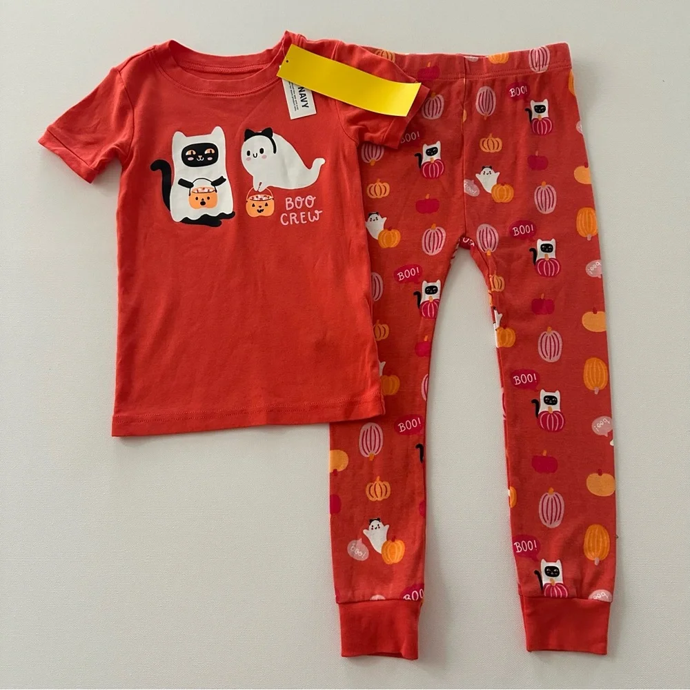Old Navy 4T Toddler Girl Halloween Pajama Set Orange Pumpkin Ghost Boo